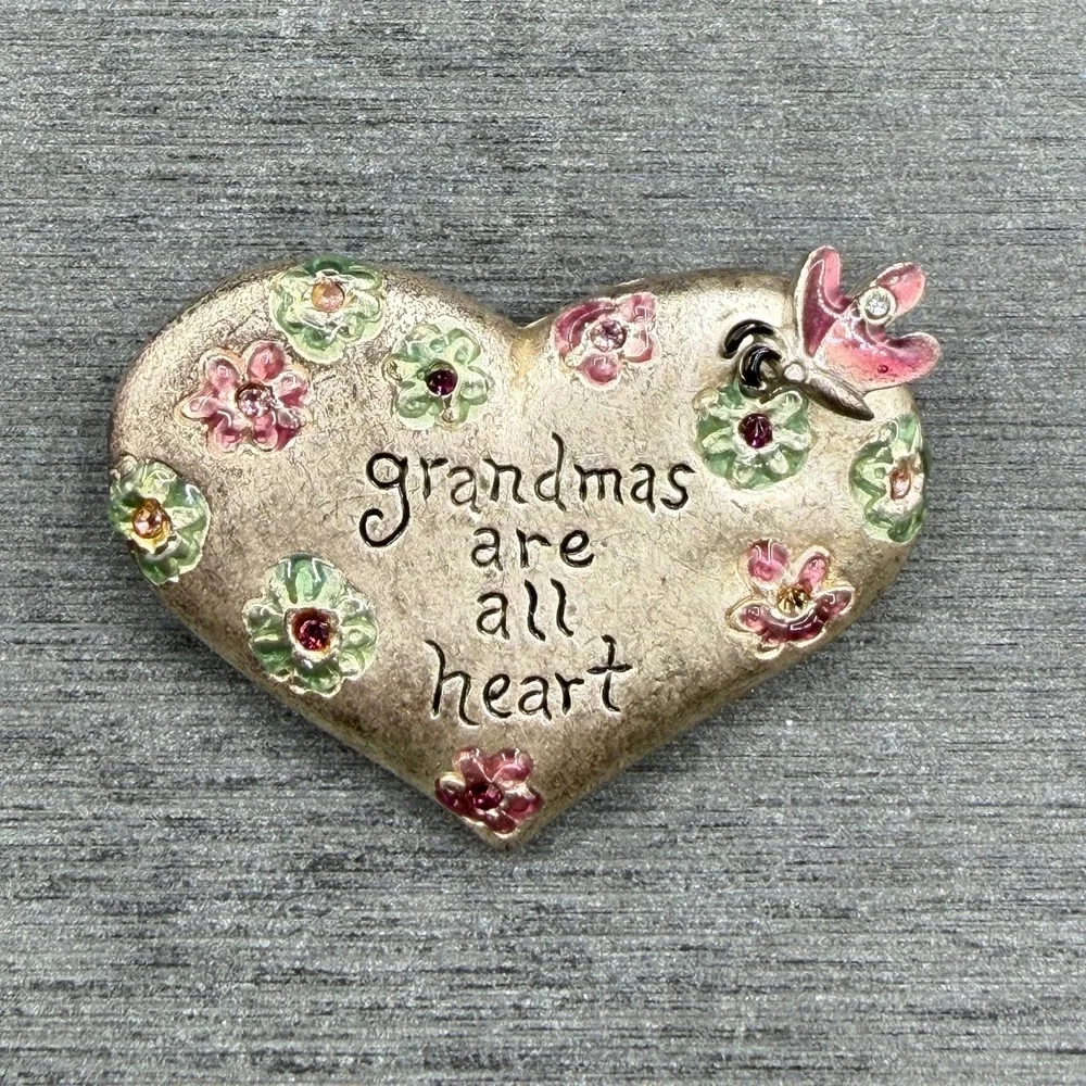 GAIMO Grandmas Are All Heart Floral Rhinestone Butterfly Heart Brooch Pin Gift